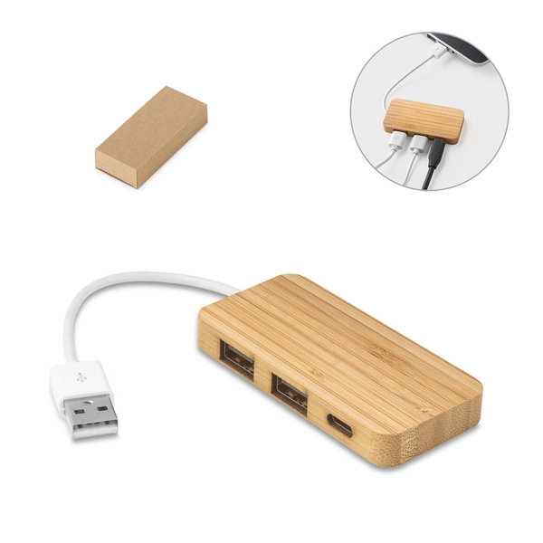 RD 97127-Hub personalizado em bambu com 2 portas RD 97127-Hub personalizado em bambu com 2 portas